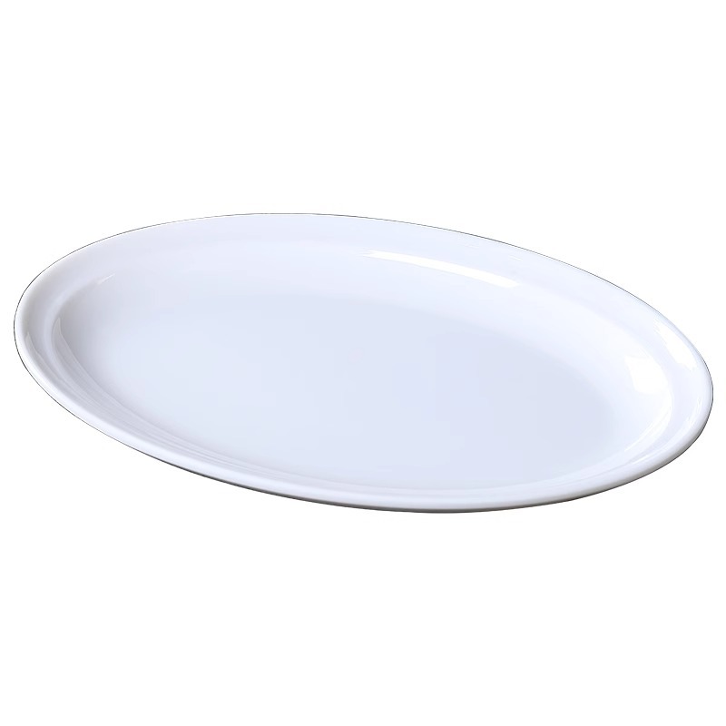A8 white melamine imitation porcelain oval fish plate, large oval thickened edge fish plate, steamed fish plate, vegetable plate, hotel tableware Item Picture