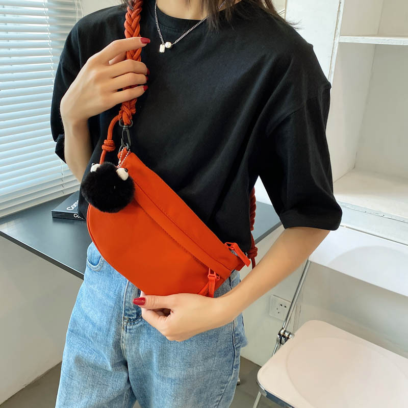 日系纯色帆布胸包斜挎包2021新款腰包女ins潮复古休闲单肩小布包