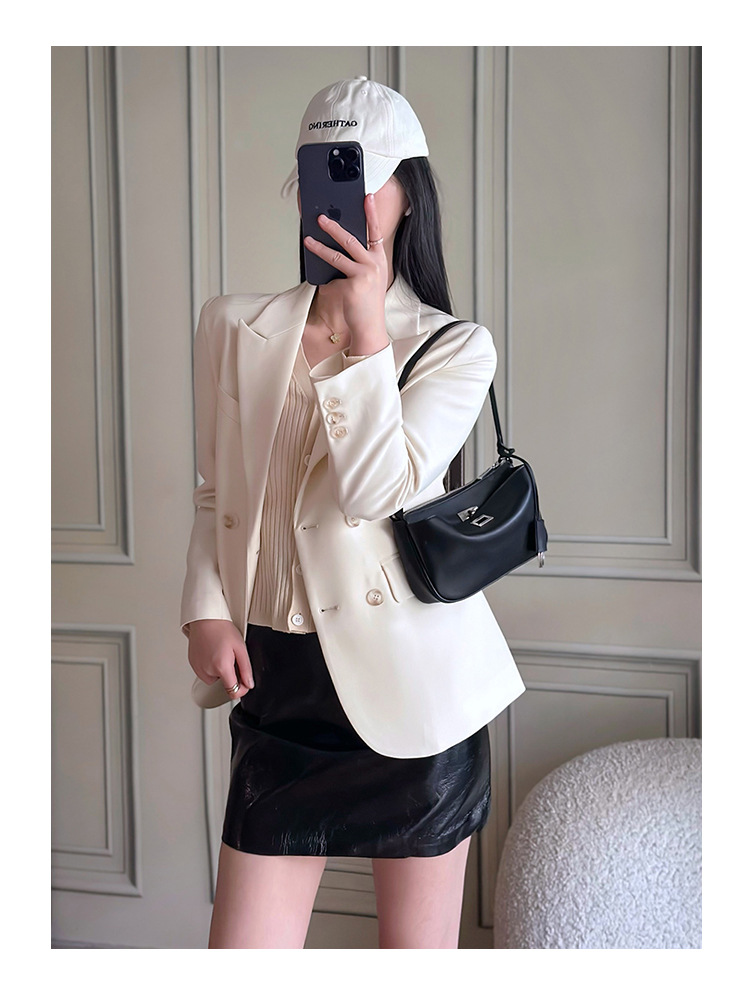 小众真皮麻将包女高级感手提包锁扣韩系拉链通勤大容量单肩斜挎包详情13