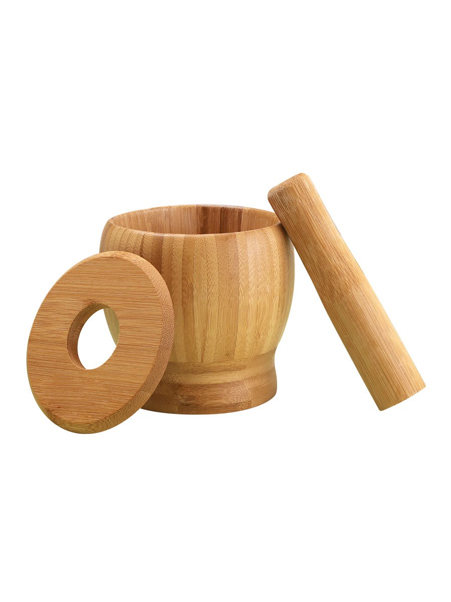Bamboo Garlic Mortar Household Manual Solid Wood Garlic Rammer Bamboo Mashing Pot Garlic Puree Pound Medicine Pot Pound Pot Pound Garlic Pot Wood Item Picture