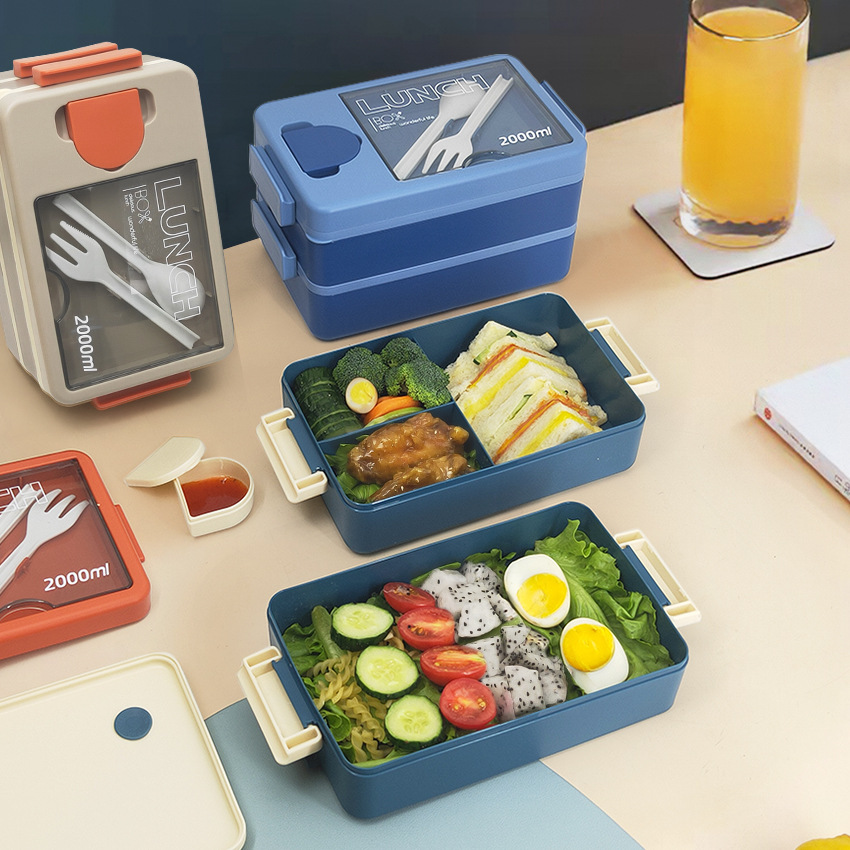 Japanese office lunch box Office lunch box Microwavable insulated plastic lunch box with cutlery