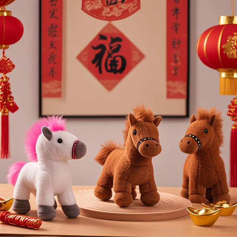 马年吉祥物国潮毛绒玩具仿真小马驹可旋转头部站姿生肖玩偶新年礼物
