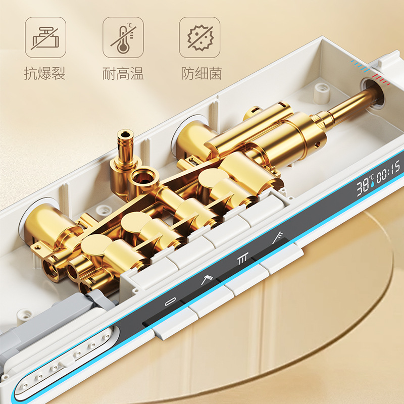 Cream style shower, constant temperature digital display showerhead set, bathroom decoration, spray back, all-copper ambient light, five-speed pressure-increasing set details Picture