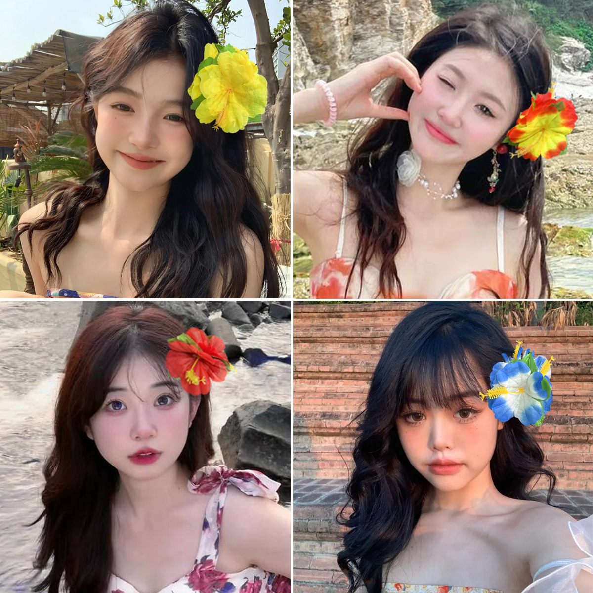Beautiful hibiscus flower hairpins for taking photos outside, realistic three-dimensional hair accessories, female Hawaiian beach vacation hairpins details Picture