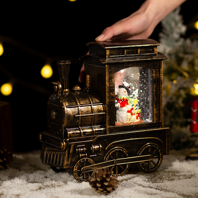 Christmas Decoration Small Train Crystal Ball Automatic Snow Music Box Christmas Gift Santa Claus Night Light Specification drawing