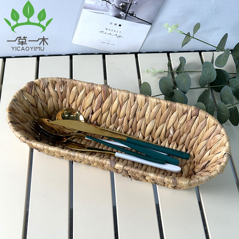 Home Snack Storage Basket Creative Straw Braided Gourd Grass Braided Fruit Plate Knife And Fork Basket Snack Braided Basket Bread Basket