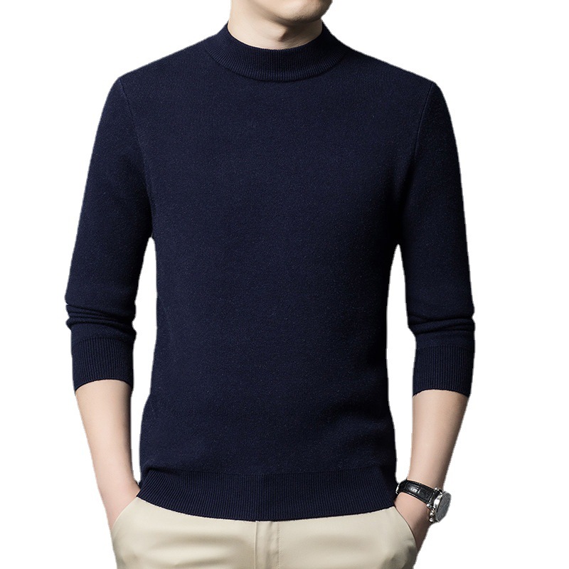 Men's 2022 Autumn/Winter new semi-high neck solid color sweater, knitted sweater, fashionable and casual base layer wholesale Item Picture