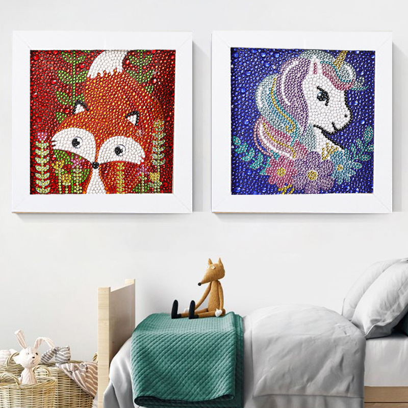 Children's diamond paintings in color boxes, full of diamonds, framed cartoon DIY5D hand-embroidered brick and stone paintings details Picture