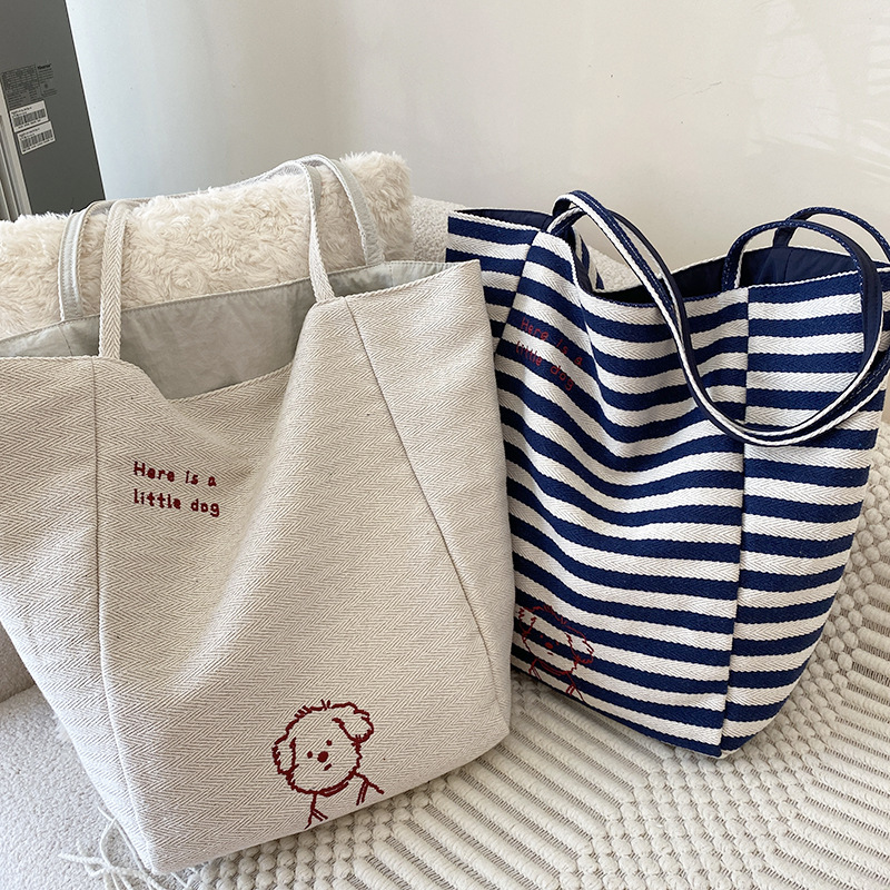 2024新款包包两面背刺绣帆布韩系ins风托特休闲单肩大容量包包