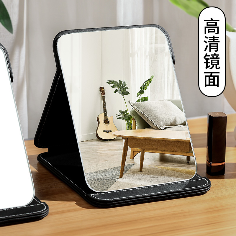 Ins Wind Mirror Makeup Mirror Home Desktop Dressing Mirror Portable Portable Hd Pu Folding Beauty Mirror details Picture