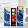 New Chinese-style five-color cups, thousand-mile river tea cups, ceramic tea sets, tea tasting cups, complete set of business small gifts details Picture