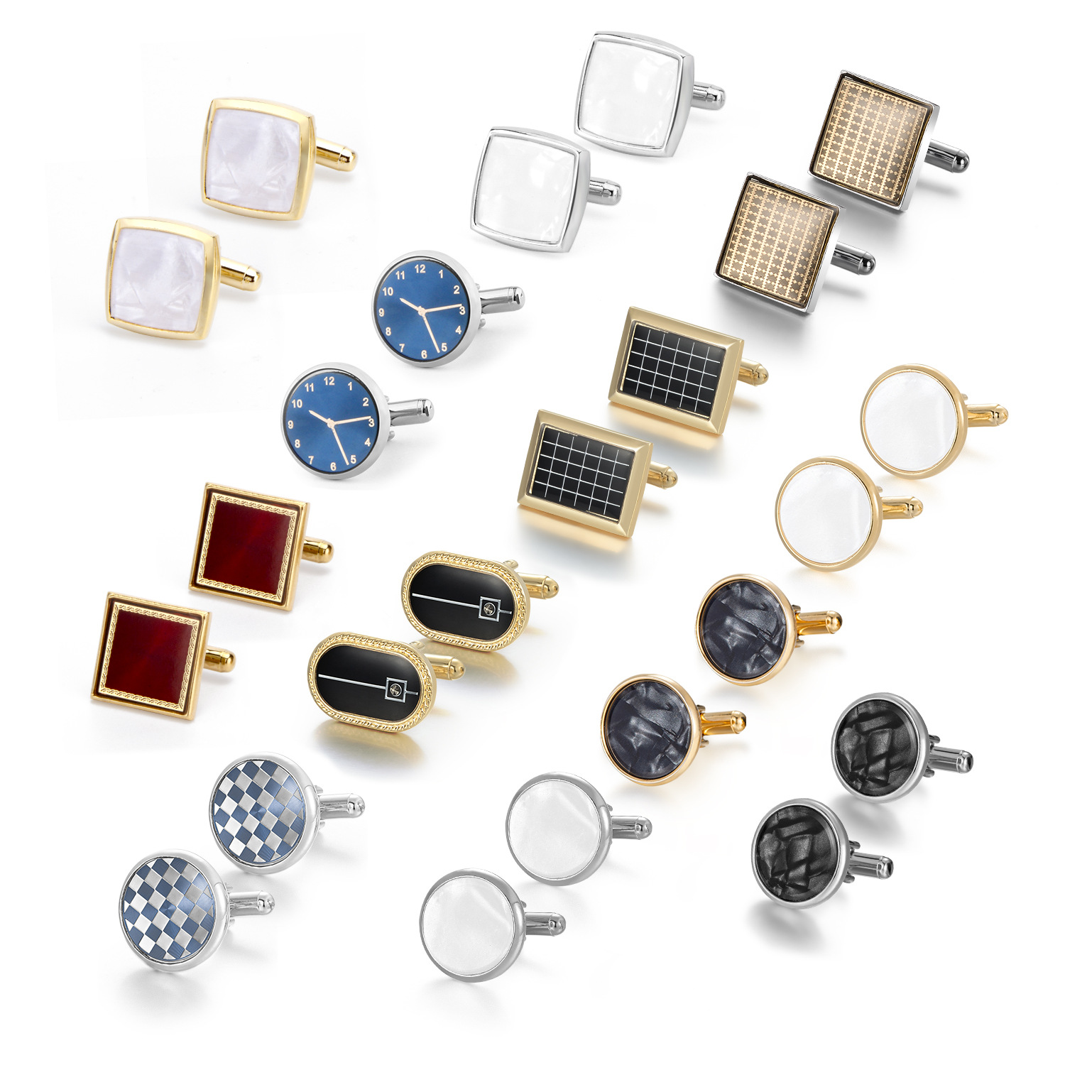 戴丽男士商务袖扣时尚镀金棋盘格袖钉扣法式高档铜袖口跨境热卖