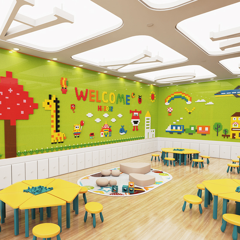积木墙装修设计儿童房大颗粒底板上墙幼儿园机构游乐场建构区玩具详情图1