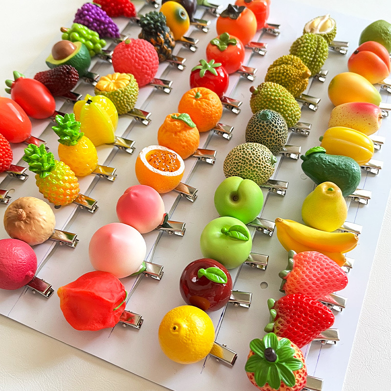 创意仿真水果发夹食玩草莓榴莲石榴发卡可爱树脂边夹趣味桃子发饰详情23