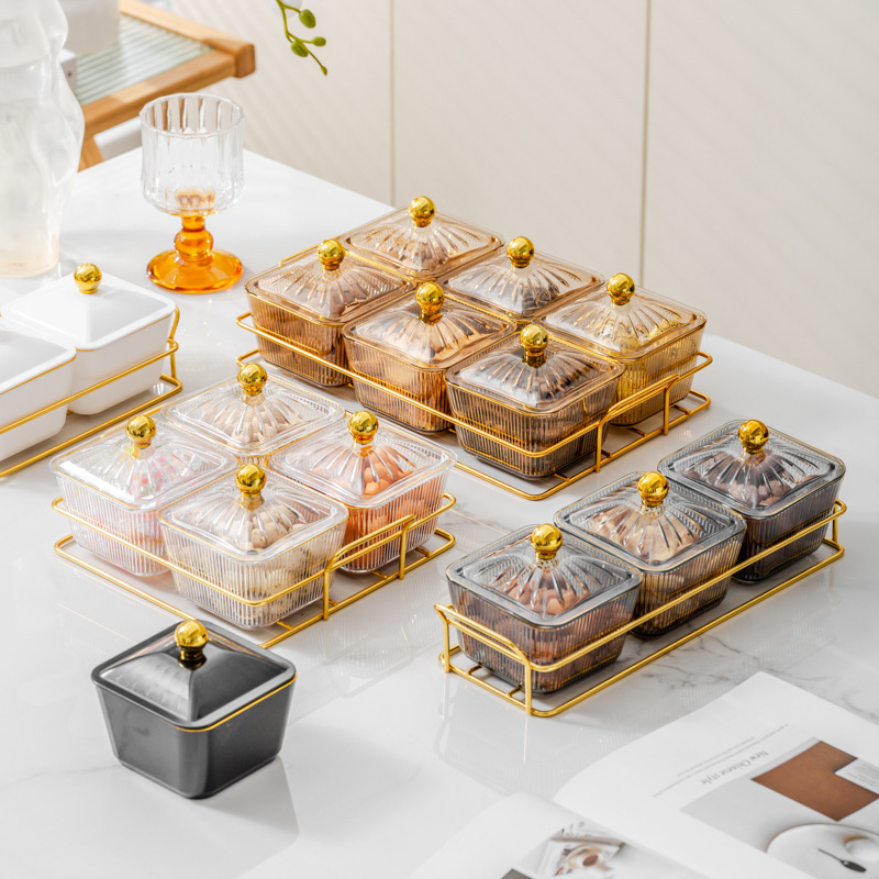 水果竖纹盘家用客厅茶几茶点零食糖果点心分格小吃碟四宫格干果盘