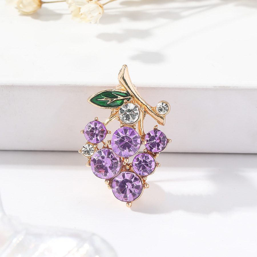 Garden Style Small Fresh Full Of Diamond Crystal Grape Brooch Temperament Rhinestone Pin Collar Pin Clothes Fixed Anti-Slip Buckle