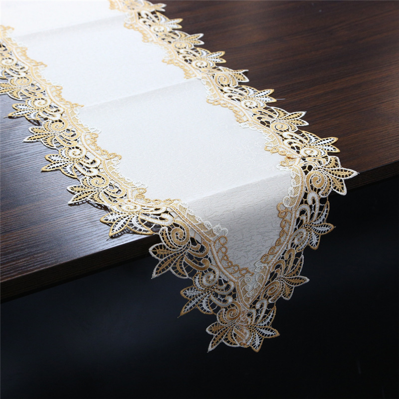 轻奢简约桌旗镂空立体刺绣蕾丝装饰美观桌布茶几旗防尘台盖布批发白底实物图