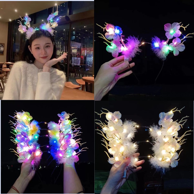 Deer antler headband headwear, forest-themed super fairy-like Internet celebrity, glowing little elk fairy, Christmas hair accessories and hairpins, dazzling colors