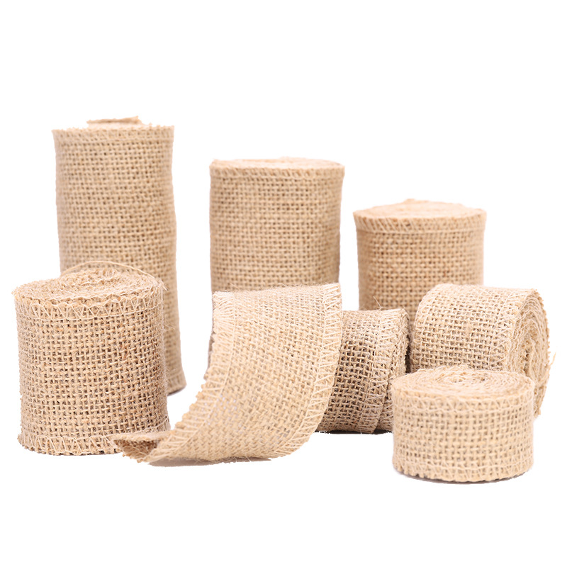 Factory direct sales DIY handmade Christmas and wedding craft lace linen roll, original color linen webbing, 5m long Item Picture