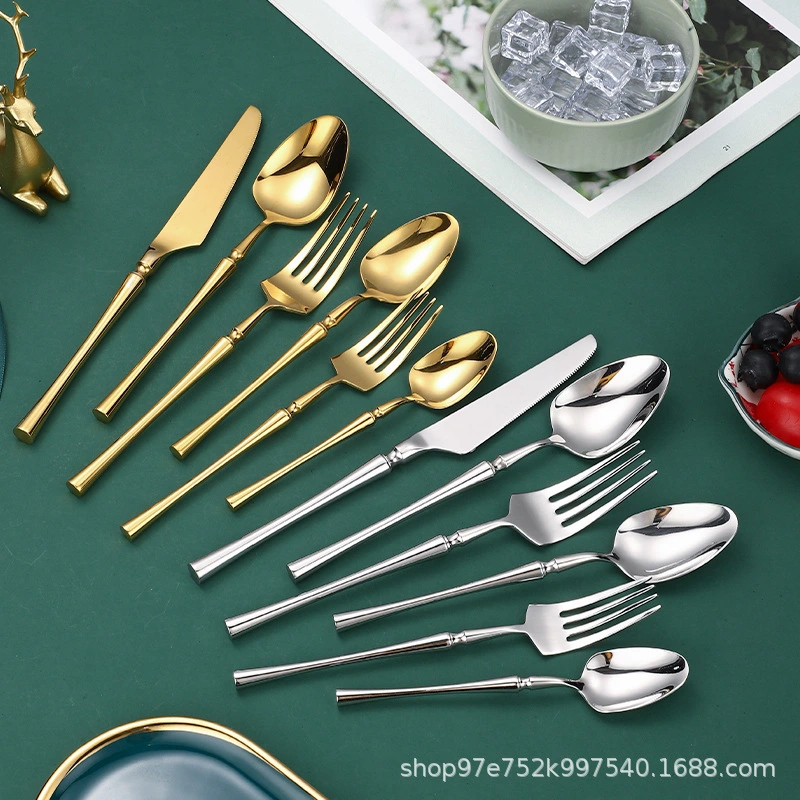 Ins304 Stainless Steel Small Brute Knife And Fork Dessert Spoon Gold Mirror Solid Restaurant Home Western Steak Knife And Fork