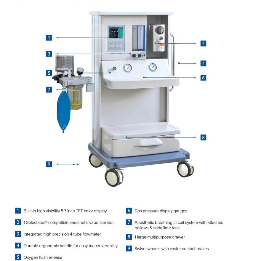 Cross-border exclusive supply of JINLING-820 anesthesia machine, single-tank position high-definition display fixed-volume function medical anesthesia machine Specification image