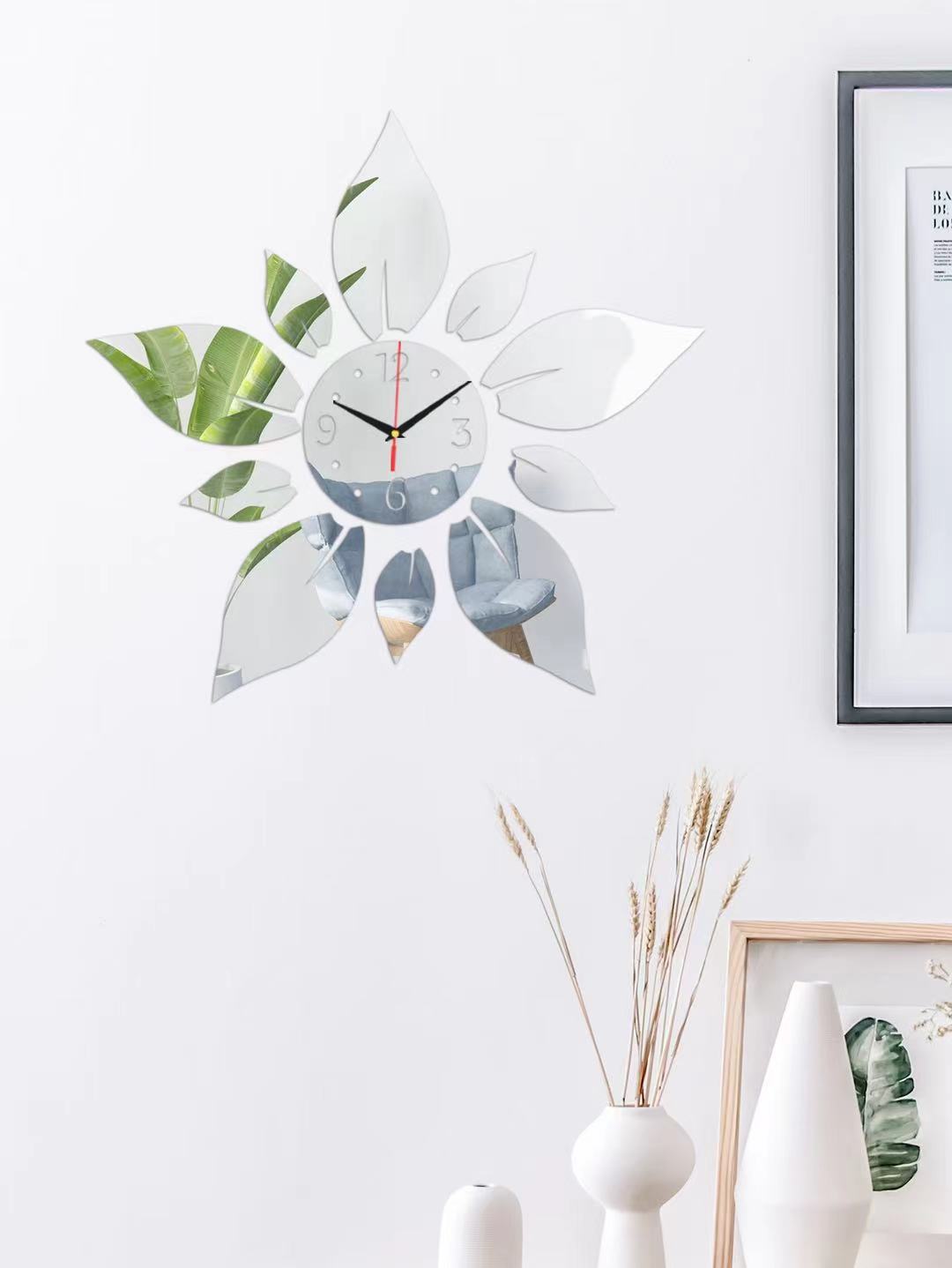 Cross-border products New romantic petals leaves Home decoration Mirror wall clock decoration wall clock Bedroom study living room thumbnail