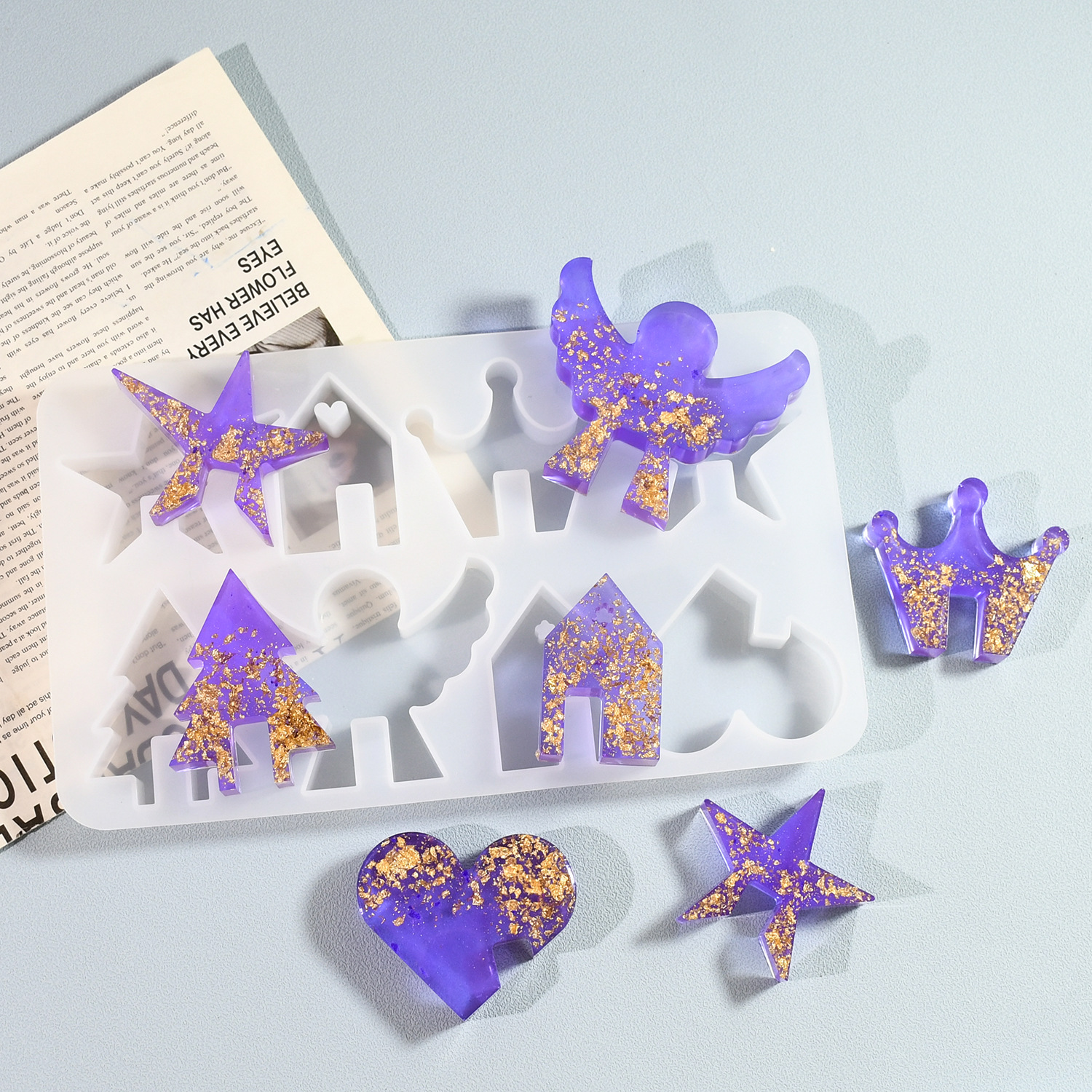 diy epoxy resin molds, Angel House ornaments, silicone molds, mirror resin molds, cross-border exclusive supply Specification image