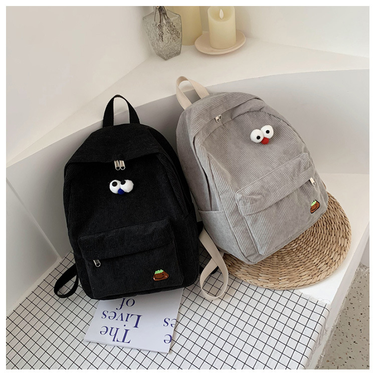 Corduroy backpack for girls, a trendy and versatile Korean-style cute and fresh campus backpack, and an InS-style school bag