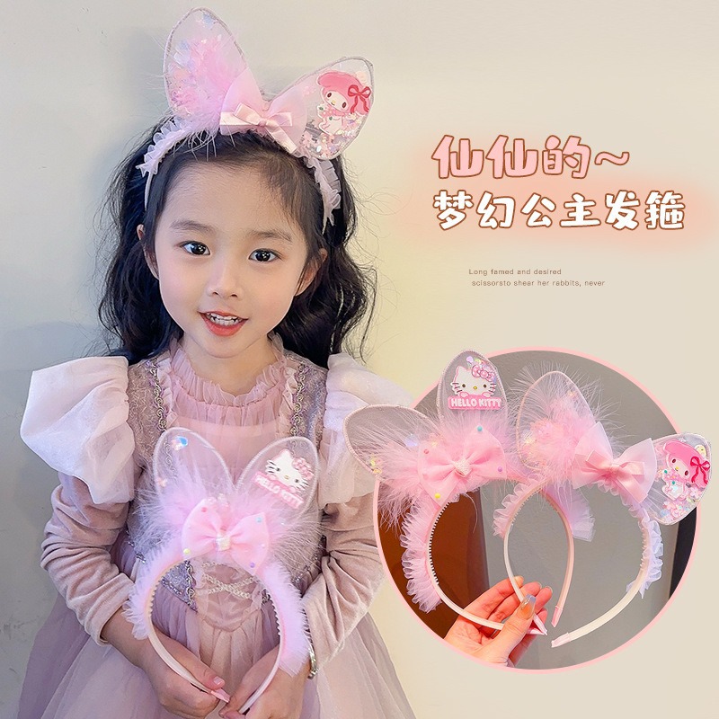 Children's hair band Elsa Princess luminous headband, cute rabbit ear bow headpiece, super cute little girl hair accessory details Picture
