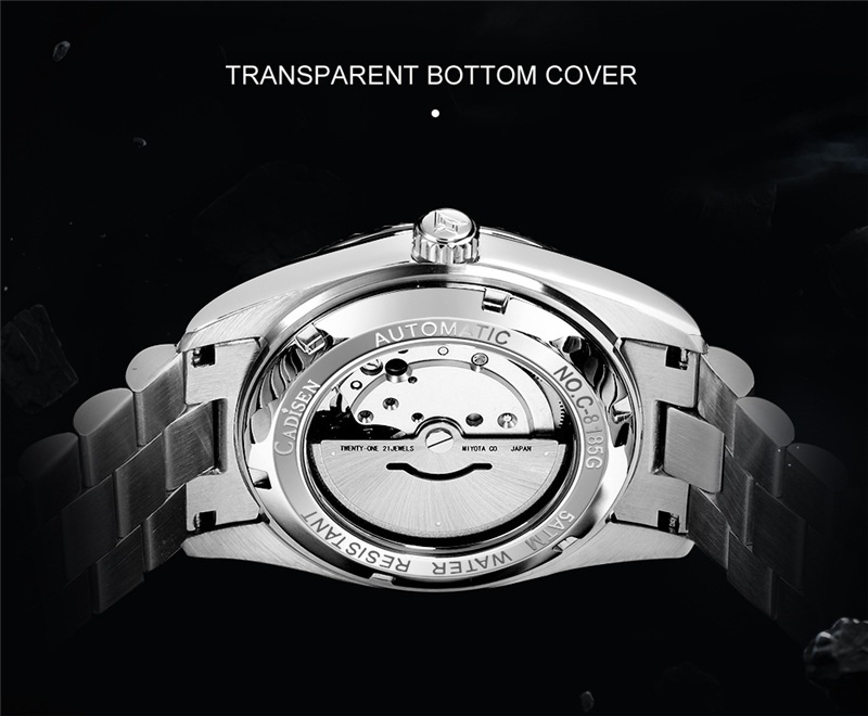CADISEN8185 new stainless steel case automatic mechanical watch for men with sapphire calendar pic 9