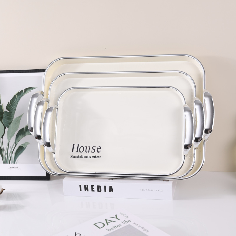 Rectangular Circular Plastic Commercial Display Plate Cooked Food Plate White Tray Tea Cup Living Room Cross-Border Foreign Trade