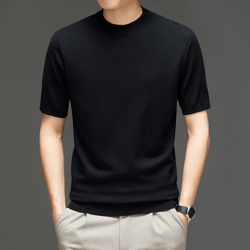 Spring fine-spun wool men's short-sleeved round-neck solid-color T-shirt pullover, a thin and versatile knitted top for young people Application Scenario
