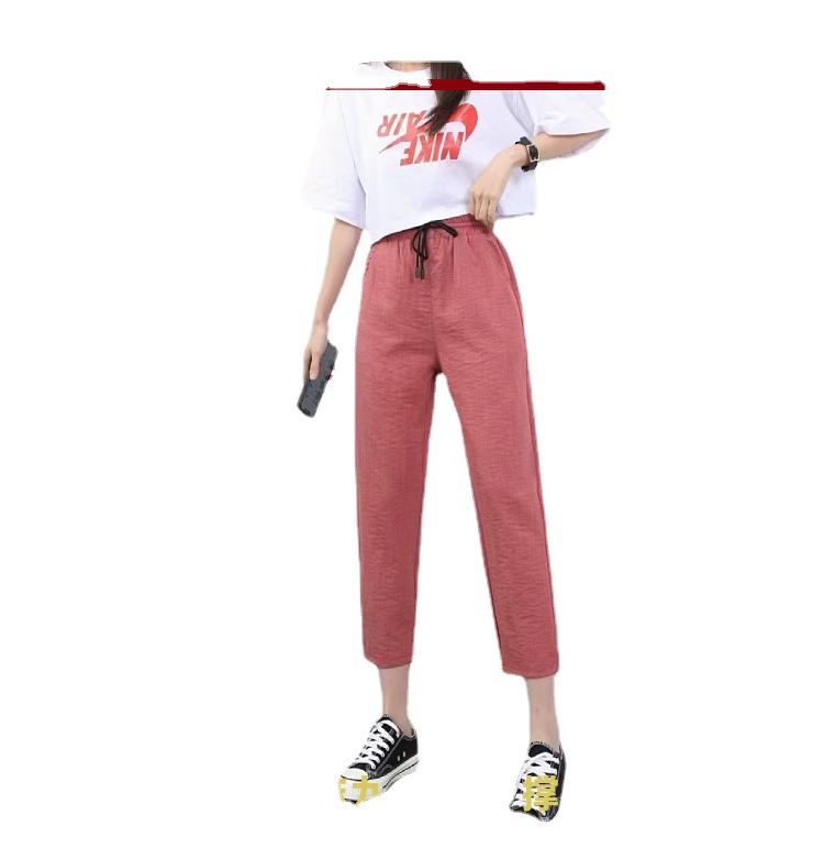 Middle-aged and elderly women's pants from street stalls, trembling sound, live streaming, bamboo joint, cotton and linen, large size 9 fen summer fat grandma pants, factory first-hand Item Picture