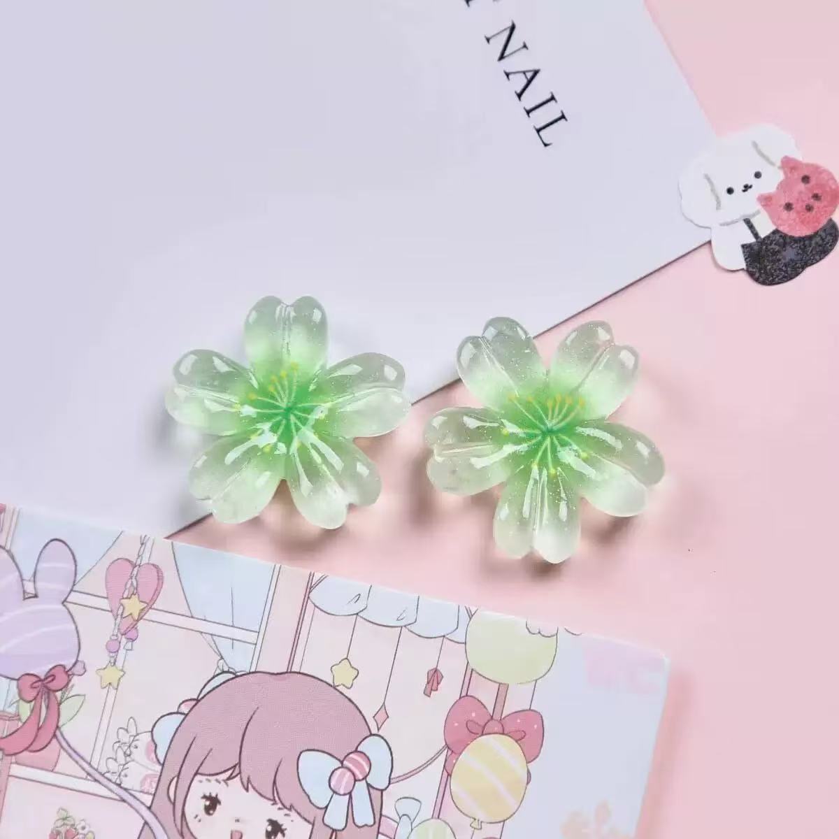 Resin accessories transparent cherry blossom five-petal flower type diy cream glue phone case patch headwear accessories pic 4