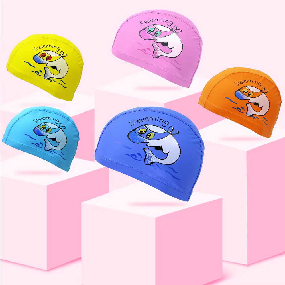 Cartoon Children's Pu Swimming Cap Waterproof No Cut Head Imitation Leather Comfortable Boys And Girls Swimming Cap Children Swimming Cap Wholesale