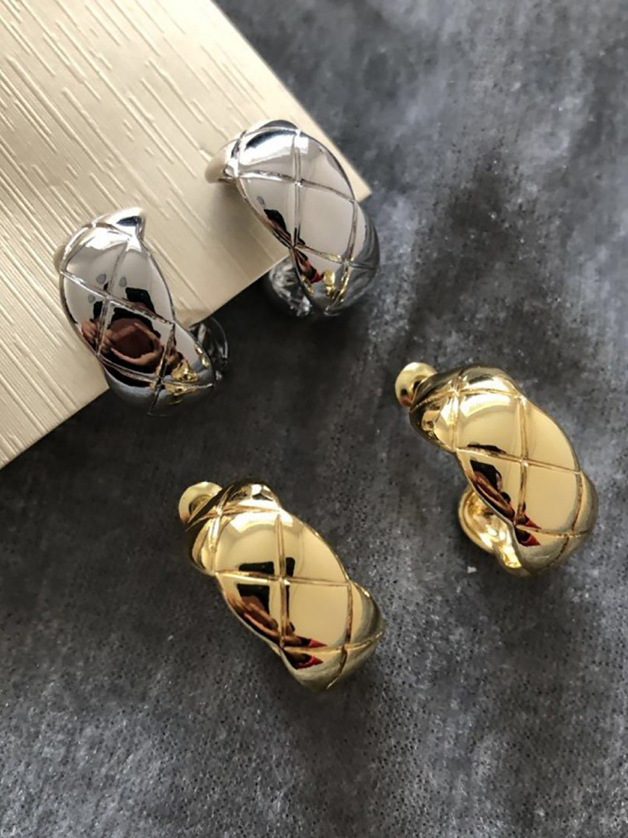 法式简约半圆C形耳钉跨境菱格纹质感耳环时尚简约气质ins风女耳饰详情10