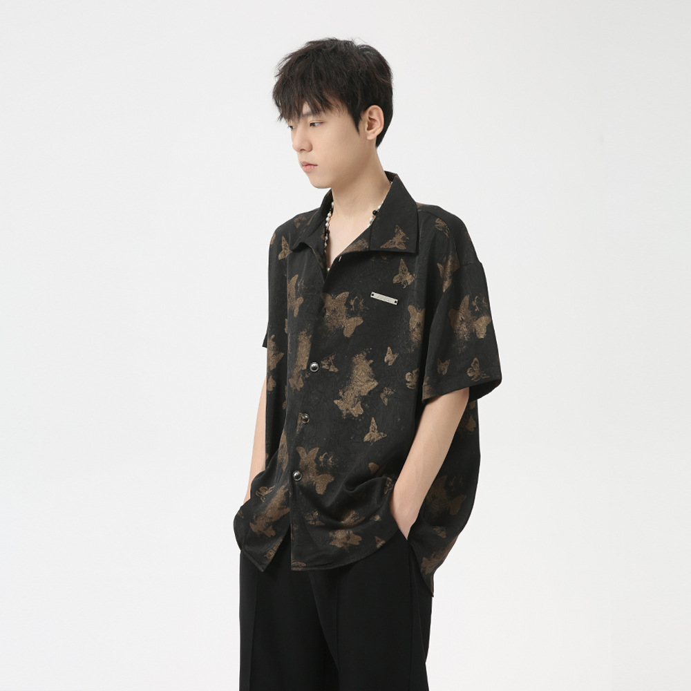 MTLCLOTHES men's Wear: 2024 Summer Collection New Japanese retro butterfly-printed trendy lapel shirts for casual wear details Picture