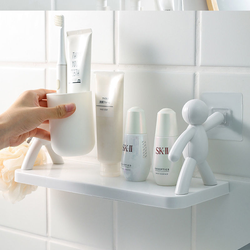 Little figure storage rack, cartoon no-hole storage rack, bathroom, cosmetic storage rack, seasoning jar organization rack Application Scenario