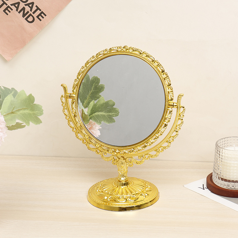 厂家直销圆形金色化妆镜欧州古典风格公主化妆镜大号桌面台式镜详情图2