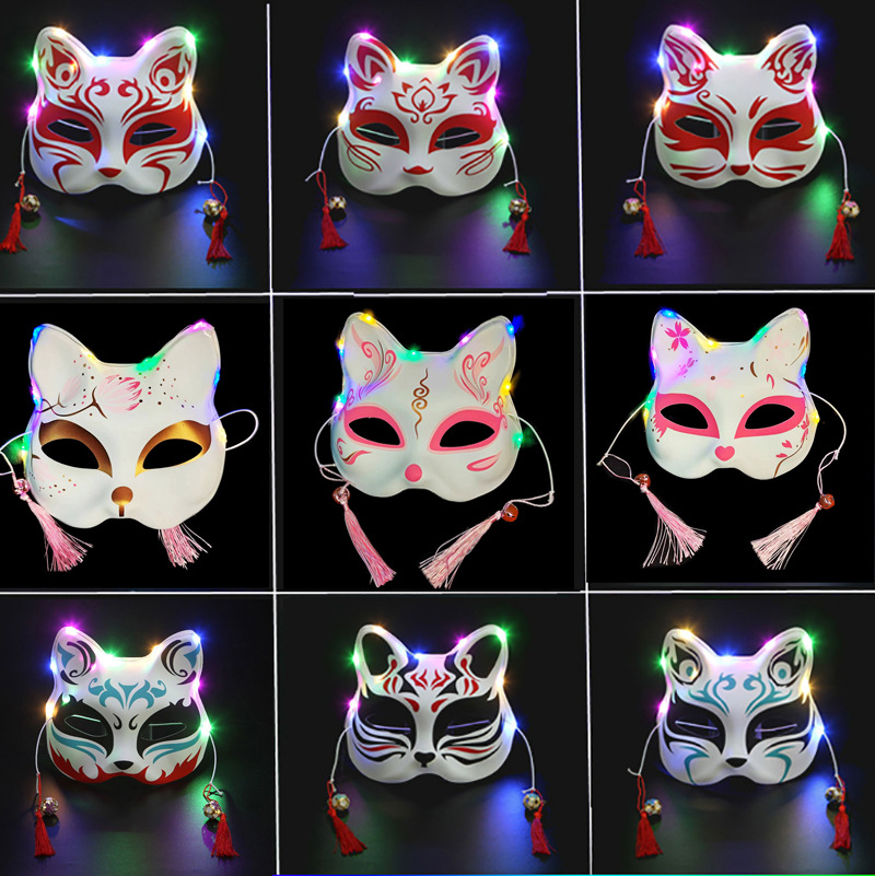 猫狐面具发光狐狸面具和风日式抖音同款手绘 万圣节舞会面具女cos细节图