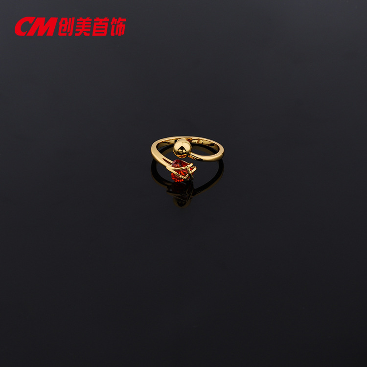 Chuangmei Jewelry 24K gold-plated colored gemstone ring, a simple and retro Chinese-style women's ring details Picture