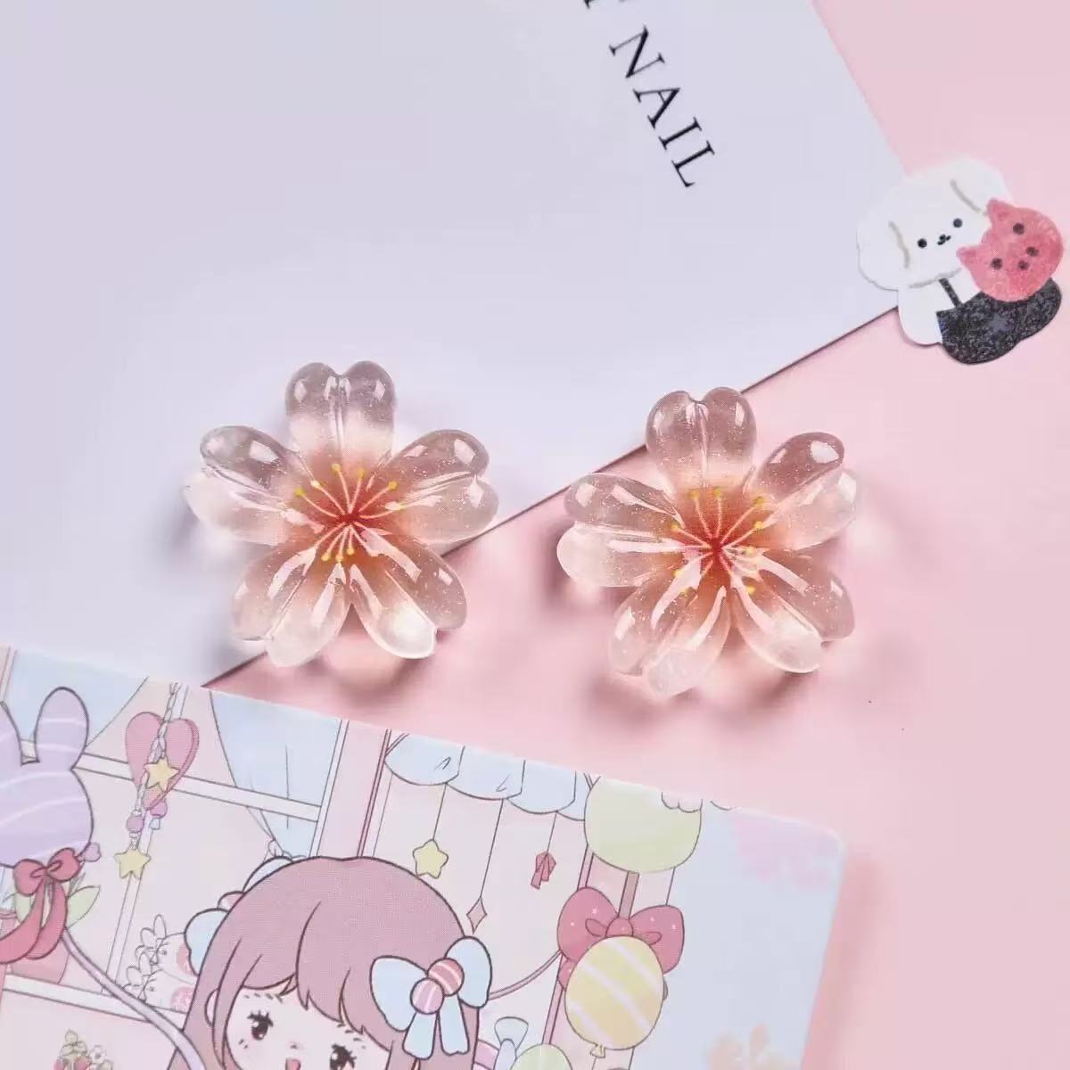 Resin accessories transparent cherry blossom five-petal flower type diy cream glue phone case patch headwear accessories pic 7