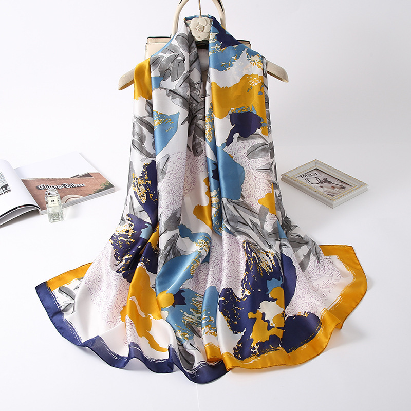 Big Silk Scarf Women Spring Summer 2024 New Silk Satin Imitation Silk Beach Sunscreen Gauze Shawl Long Silk Scarf Wholesale