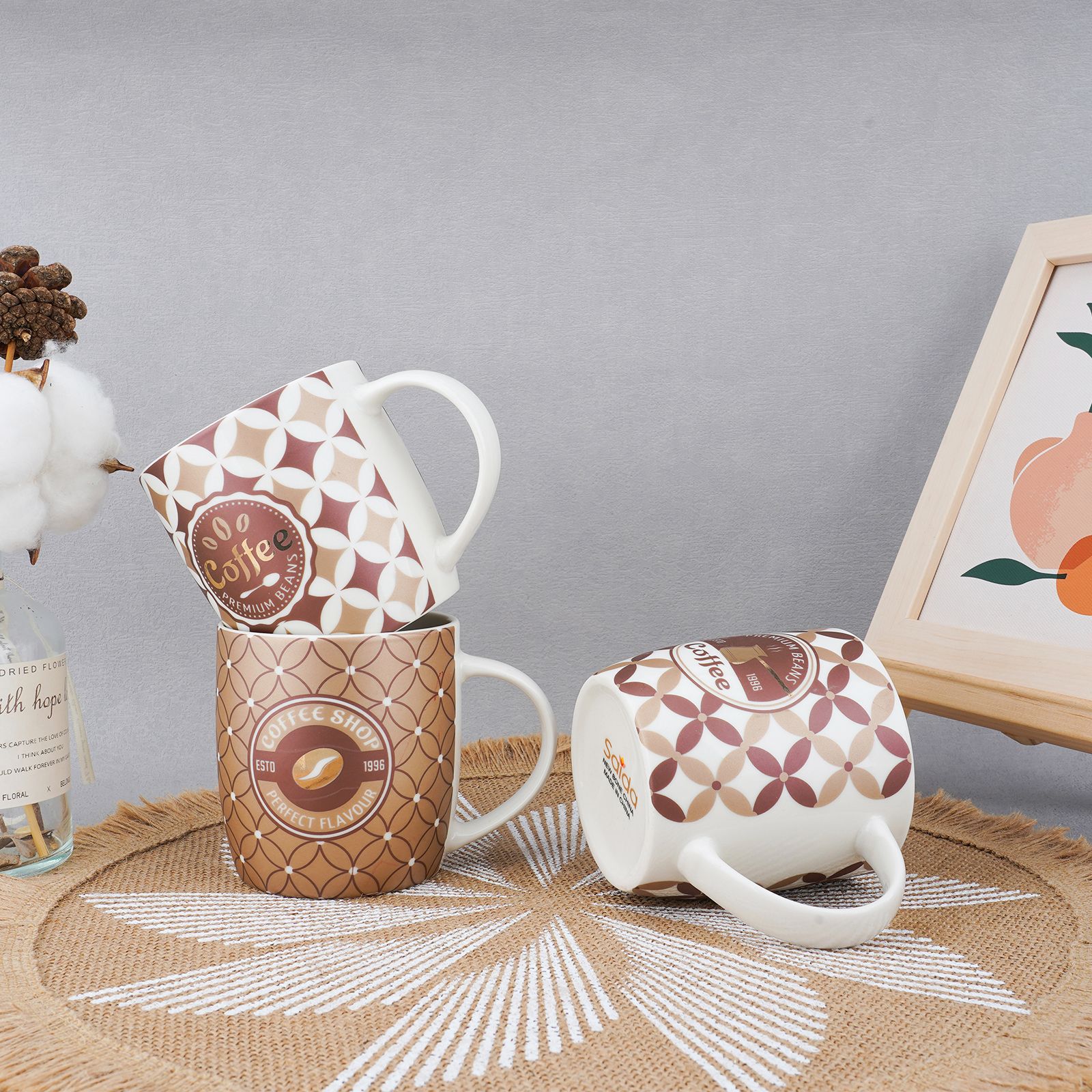 Factory minimalist style large-capacity mug, practical and creative tea brewing cup, large handle cup, household pattern printed Application Scenario