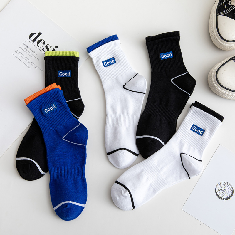 Basketball socks, men's mid-leg socks, GOODLUCK embroidered anti-odor and sweat-absorbing sports socks, ins trendy men's long socks, Spring and autumn details Picture