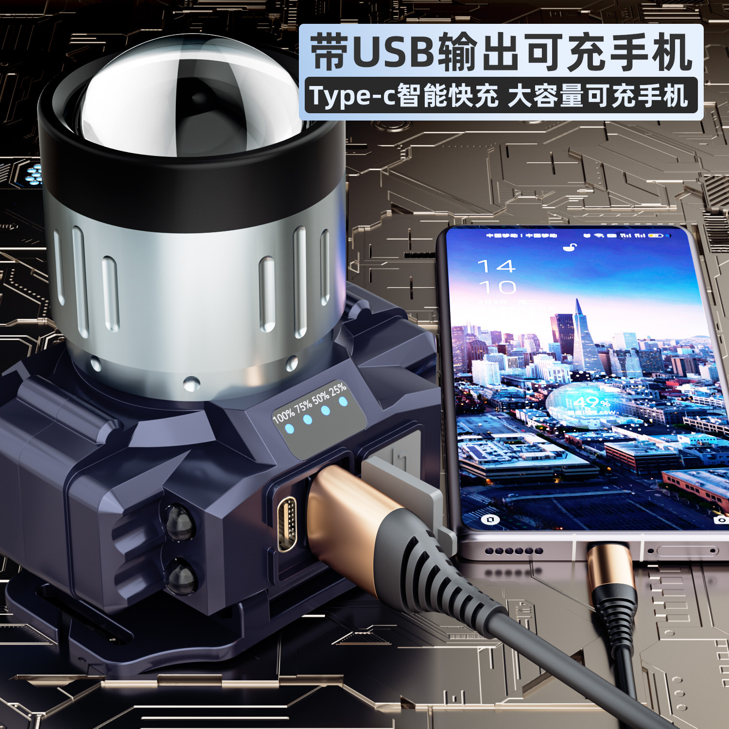 LED headlights, high-intensity telescopic focusing headlights, lithium battery rechargeable fishing lights, long-range head-mounted flashlights, outdoor fishing lights, night running and cycling headlights, emergency lights, outdoor headlights details Picture
