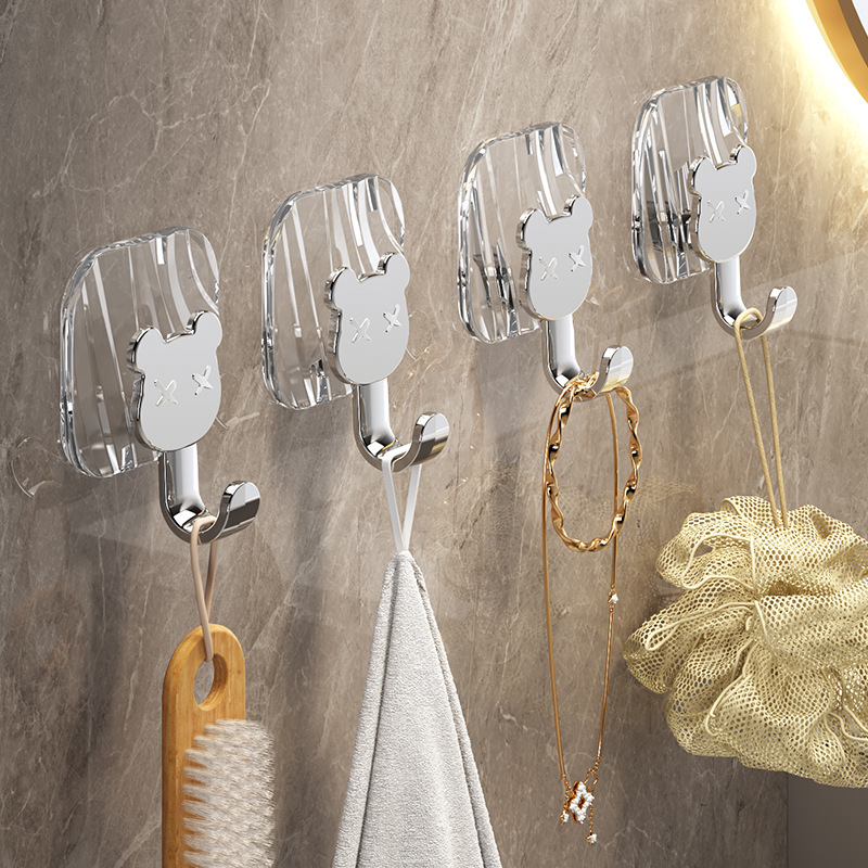 Light luxury electroplated Bear coat hook door after non-punching sticky hook strong seamless wall key hook cross-border