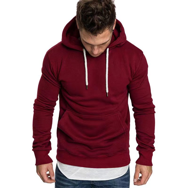 Cross-border men's classic blank hooded sweatshirt, solid color fleece pullover, trendy hoodie for teenagers, loose hood Item Picture
