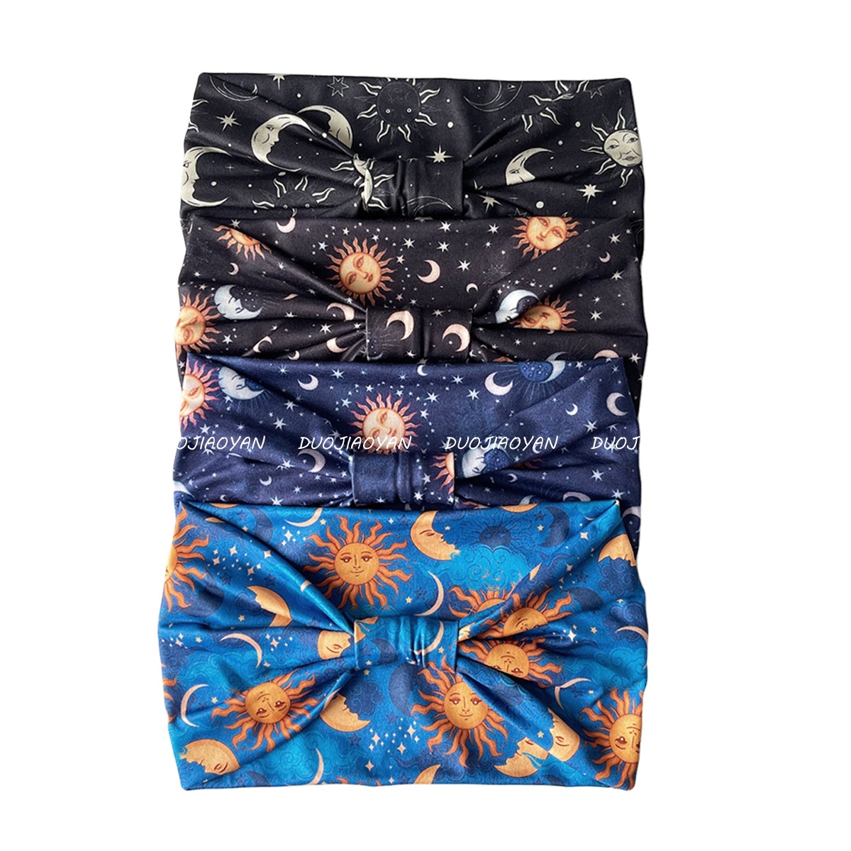 Cross-border Amazon Sun and moon print hair bands, fashionable elastic wide edge hair ties, sports yoga headbands in stock Item Picture