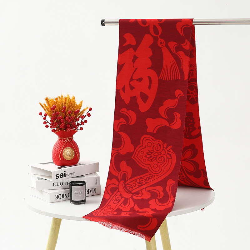 Red Scarf Women's Winter High-Grade Sense Of Wool Scarf 100 Imitation Cashmere Scarf Autumn And Winter Annual Red Scarf Wholesale